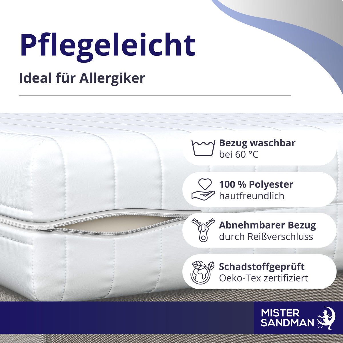 Abnehmbarer und waschbarer Matratzenbezug mit Reißverschluss, ideal für Allergiker
