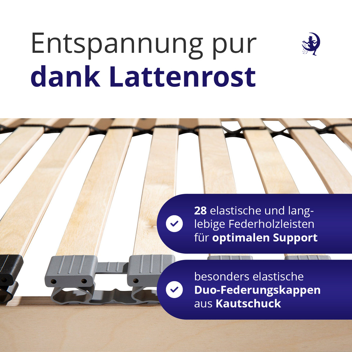 28 elastische Federholzleisten mit langlebigen Duo-Federkappen aus Kautschuk langlebiger Lattenrost für optimalen Halt Mister Sandman ErgoFlex Modell