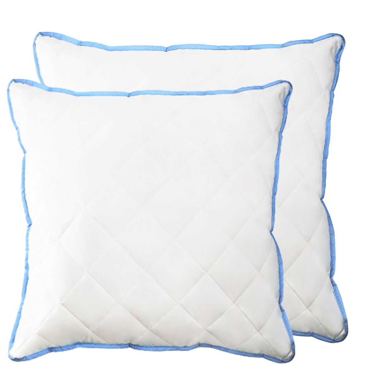 Modernes 2er Set Mikrofaser Kopfkissen mit blauer Paspel in 80x80 cm und 60x60 cm – luxuriöser Look und angenehm weich für jede Schlafposition