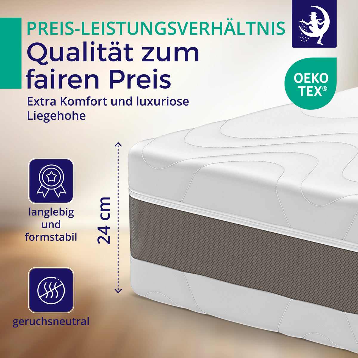 Matelas à ressorts ensachés 24cm - H3/H4 
