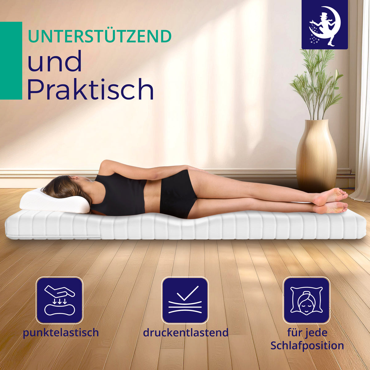 Punktelastische und druckentlastende Matratze – geeignet für alle Schlafpositionen
