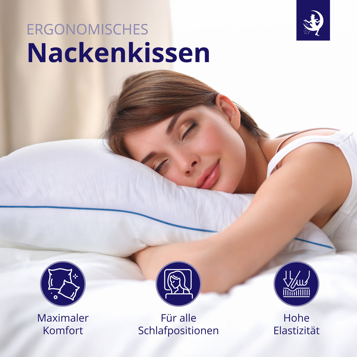 Frau schläft auf ergonomischem Nackenkissen – perfekte Nackenstütze für Seitenschläfer und ruhigen Schlaf