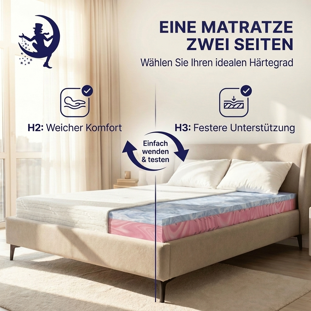 Hybridmatratze 160x200 wendbar mit zwei haertegraden h2 weich und h3 fest fuer individuellen komfort