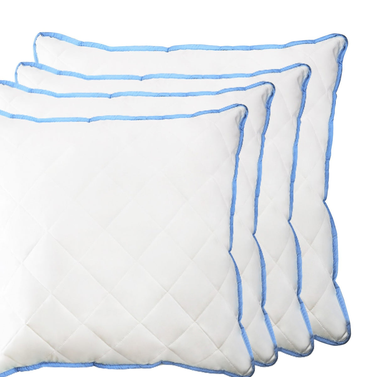 4er Set Mikrofaser Kopfkissen 60x60 cm mit blauer Biese und gesteppter Oberfläche – ideal für Allergiker und erholsamen Schlaf